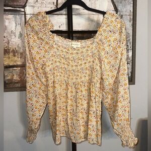 EUC‎ Cynthia Rowley Size Large Fall Floral Smocked Women's Long Sleeve Top